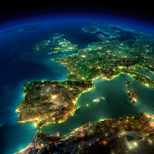 Night Earth. A piece of Europe - Spain, Portugal, France